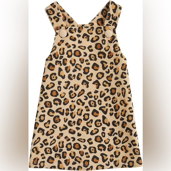 Boutique Mudpie corduroy leopard print overall dress - size 2T-3T - Picture 1 of 6